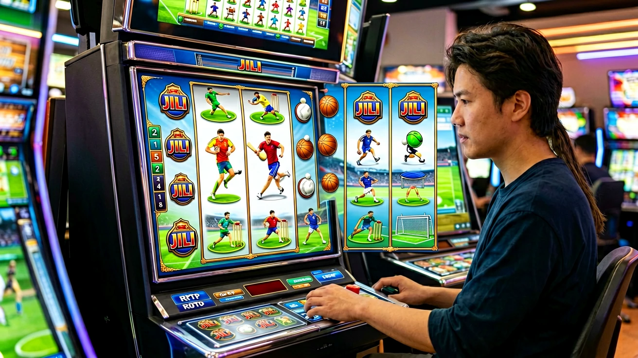 Slot ဂိမ်းနှစ်မျိုး၏ mechanic ကွဲပြားမှုကို နှိုင်းယှဉ်ပြသနေသော medium shot scene